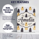 Personalised Name Black Christmas Trees and Custom  Bespoke Interior Contemporary Canvas Wall Art Print Decor Picture Ready to Hang