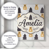 Personalised Name Black Christmas Trees and Custom  Bespoke Interior Contemporary Canvas Wall Art Print Decor Picture Ready to Hang