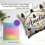 Custom Name Black Trees and Bags Seamless Pattern Modern Holiday Square Filled Cushion Throw Pillow Sofa Bed Home Decor Zip Washable UK Made