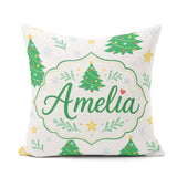 Custom Name Decorated Christmas Trees with and Snowflakes Bright Square Filled Cushion Throw Pillow Sofa Bed Home Decor Zip Washable UK Made