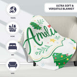 Decorated Christmas Trees with Stars and Snowflakes Bright Holiday  Personalised Custom Name Super Soft Fleece Blanket Bed Sofa Throw