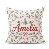 Custom Name Watercolor Trees with Red Snow Dots Seamless Pattern Square Filled Cushion Throw Pillow Sofa Bed Home Decor Zip Washable UK Made