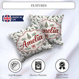 Custom Name Watercolor Trees with Red Snow Dots Seamless Pattern Square Filled Cushion Throw Pillow Sofa Bed Home Decor Zip Washable UK Made