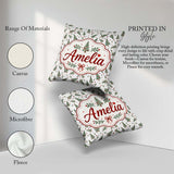 Custom Name Watercolor Trees with Red Snow Dots Seamless Pattern Square Filled Cushion Throw Pillow Sofa Bed Home Decor Zip Washable UK Made