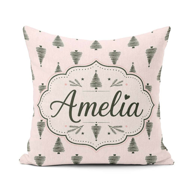 Custom Name Minimal Line Christmas Trees Modern Seamless Pattern Square Filled Cushion Throw Pillow Sofa Bed Home Decor Zip Washable UK Made