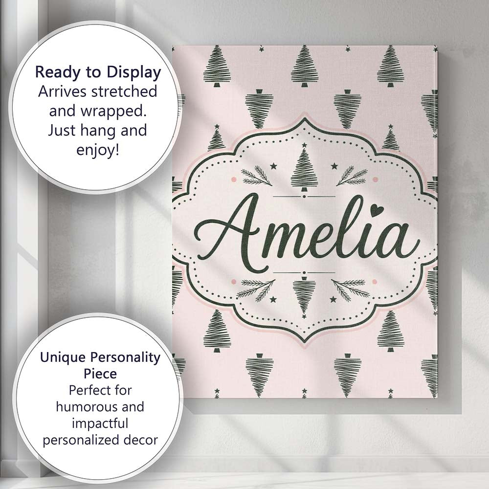 Personalised Name Minimal Line Christmas Custom  Unique Gift Idea Elegant Feature Canvas Wall Art Print Decor Picture Ready to Hang