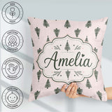 Custom Name Minimal Line Christmas Trees Modern Seamless Pattern Square Filled Cushion Throw Pillow Sofa Bed Home Decor Zip Washable UK Made