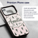 Minimal Line Christmas Trees Modern Scandinavian Custom Name Protective Phone Case Mobile Cover Durable Everyday Smartphone Shock Resistant