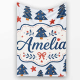 Blue Christmas Trees with Stars and Hanging Ornaments Seamless  Personalised Custom Name Super Soft Fleece Blanket Bed Sofa Throw