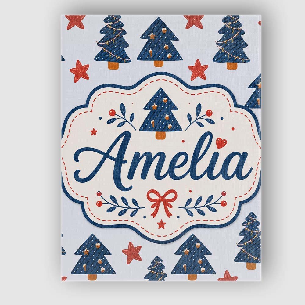 Personalised Name Blue Christmas Trees with Custom  Bespoke Interior Contemporary Canvas Wall Art Print Decor Picture Ready to Hang