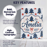 Personalised Name Blue Christmas Trees with Custom  Bespoke Interior Contemporary Canvas Wall Art Print Decor Picture Ready to Hang