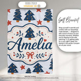 Blue Christmas Trees with Stars and Hanging Ornaments Seamless  Personalised Custom Name Super Soft Fleece Blanket Bed Sofa Throw
