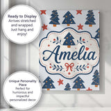 Personalised Name Blue Christmas Trees with Custom  Bespoke Interior Contemporary Canvas Wall Art Print Decor Picture Ready to Hang