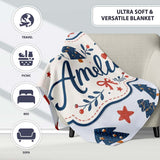 Blue Christmas Trees with Stars and Hanging Ornaments Seamless  Personalised Custom Name Super Soft Fleece Blanket Bed Sofa Throw
