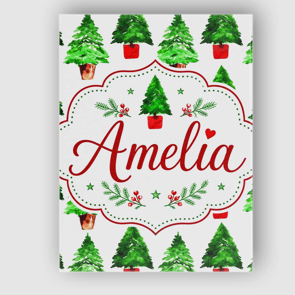 Personalised Name Watercolor Christmas Custom  Modern Room Accent Elegant Feature Canvas Wall Art Print Decor Picture Ready to Hang