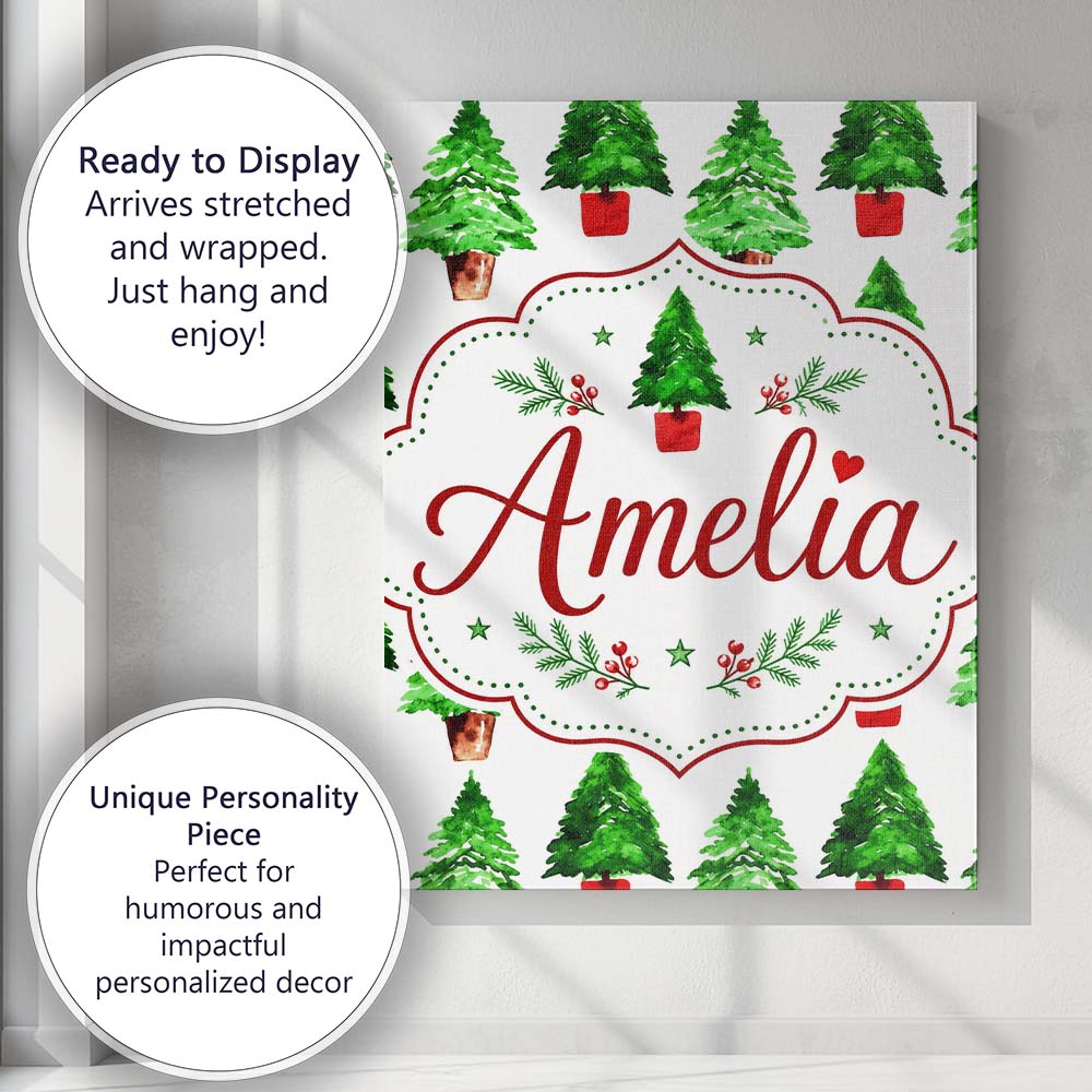 Personalised Name Watercolor Christmas Custom  Modern Room Accent Elegant Feature Canvas Wall Art Print Decor Picture Ready to Hang