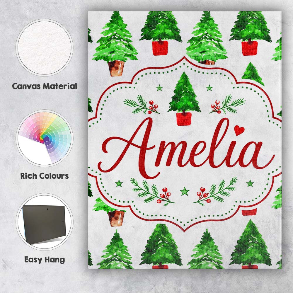 Personalised Name Watercolor Christmas Custom  Modern Room Accent Elegant Feature Canvas Wall Art Print Decor Picture Ready to Hang