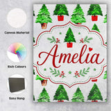 Personalised Name Watercolor Christmas Custom  Modern Room Accent Elegant Feature Canvas Wall Art Print Decor Picture Ready to Hang