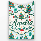Decorated Christmas Trees with Lights and Berries Festive Winter  Personalised Custom Name Super Soft Fleece Blanket Bed Sofa Throw