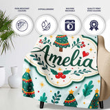 Decorated Christmas Trees with Lights and Berries Festive Winter  Personalised Custom Name Super Soft Fleece Blanket Bed Sofa Throw
