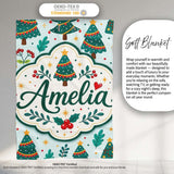 Decorated Christmas Trees with Lights and Berries Festive Winter  Personalised Custom Name Super Soft Fleece Blanket Bed Sofa Throw