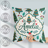 Custom Name Decorated Christmas Trees Lights and Berries Festive Square Filled Cushion Throw Pillow Sofa Bed Home Decor Zip Washable UK Made