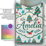 Decorated Christmas Trees with Lights and Berries Festive Winter  Personalised Custom Name Super Soft Fleece Blanket Bed Sofa Throw
