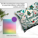Custom Name Decorated Christmas Trees Lights and Berries Festive Square Filled Cushion Throw Pillow Sofa Bed Home Decor Zip Washable UK Made
