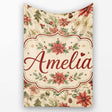 Vintage Christmas Floral with Holly Poinsettia and Pine Classic  Personalised Custom Name Super Soft Fleece Blanket Bed Sofa Throw