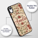 Vintage Christmas Floral with Holly Poinsettia Custom Name Protective Phone Case Mobile Cover Durable Everyday Smartphone Shock Resistant