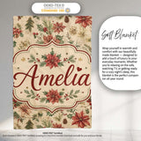 Vintage Christmas Floral with Holly Poinsettia and Pine Classic  Personalised Custom Name Super Soft Fleece Blanket Bed Sofa Throw