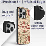 Vintage Christmas Floral with Holly Poinsettia Custom Name Protective Phone Case Mobile Cover Durable Everyday Smartphone Shock Resistant