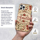 Vintage Christmas Floral with Holly Poinsettia Custom Name Protective Phone Case Mobile Cover Durable Everyday Smartphone Shock Resistant