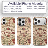 Vintage Christmas Floral with Holly Poinsettia Custom Name Protective Phone Case Mobile Cover Durable Everyday Smartphone Shock Resistant