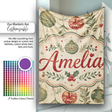 Vintage Christmas Baubles with Leaves and Berries Classic Holiday  Personalised Custom Name Super Soft Fleece Blanket Bed Sofa Throw
