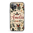 Elegant Christmas Holly Leaves with Berries and Custom Name Protective Phone Case Mobile Cover Durable Everyday Smartphone Shock Resistant