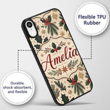 Elegant Christmas Holly Leaves with Berries and Custom Name Protective Phone Case Mobile Cover Durable Everyday Smartphone Shock Resistant
