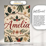 Elegant Christmas Holly Leaves with Berries and Stars Festive Lovely  Personalised Custom Name Super Soft Fleece Blanket Bed Sofa Throw