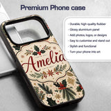 Elegant Christmas Holly Leaves with Berries and Custom Name Protective Phone Case Mobile Cover Durable Everyday Smartphone Shock Resistant