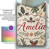 Elegant Christmas Holly Leaves with Berries and Stars Festive Lovely  Personalised Custom Name Super Soft Fleece Blanket Bed Sofa Throw