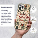 Elegant Christmas Holly Leaves with Berries and Custom Name Protective Phone Case Mobile Cover Durable Everyday Smartphone Shock Resistant
