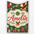 Festive Santa Reindeer Socks and Candy Canes Christmas Green Lovely  Personalised Custom Name Super Soft Fleece Blanket Bed Sofa Throw