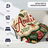 Festive Santa Reindeer Socks and Candy Canes Christmas Green Lovely  Personalised Custom Name Super Soft Fleece Blanket Bed Sofa Throw