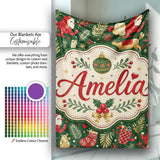 Festive Santa Reindeer Socks and Candy Canes Christmas Green Lovely  Personalised Custom Name Super Soft Fleece Blanket Bed Sofa Throw