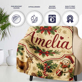 Vintage Christmas Children Tree and Ornaments Nostalgic Holiday  Personalised Custom Name Super Soft Fleece Blanket Bed Sofa Throw