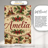 Vintage Christmas Children Tree and Ornaments Nostalgic Holiday  Personalised Custom Name Super Soft Fleece Blanket Bed Sofa Throw