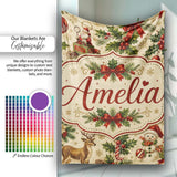Vintage Christmas Children Tree and Ornaments Nostalgic Holiday  Personalised Custom Name Super Soft Fleece Blanket Bed Sofa Throw