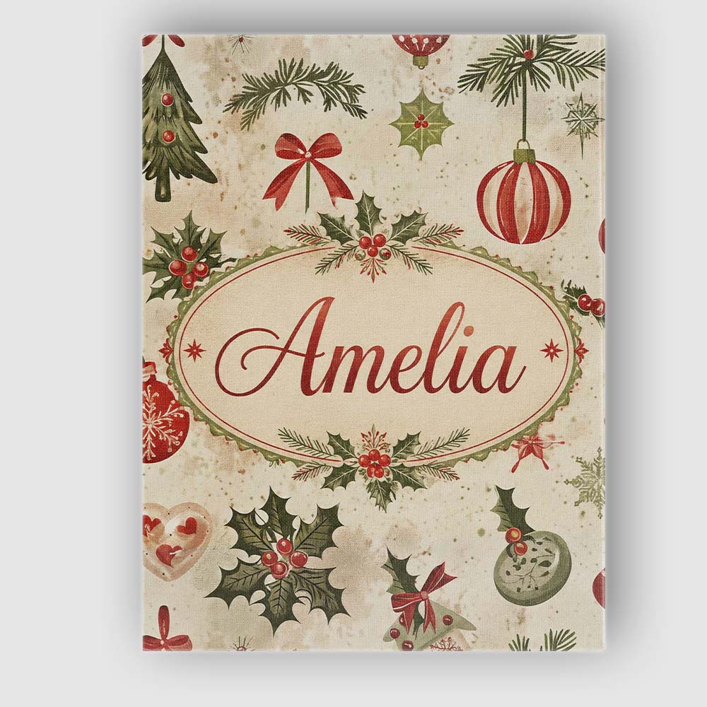 Personalised Name Classic Christmas Ornaments Custom Unique Gift Idea Modern Room Accent Canvas Wall Art Print Decor Picture Ready to Hang