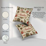 Custom Name Classic Christmas Pine Branches and Bows Traditional Square Filled Cushion Throw Pillow Sofa Bed Home Decor Zip Washable UK Made