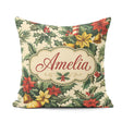 Custom Name Elegant Christmas Holly Leaves with Bells Poinsettia Square Filled Cushion Throw Pillow Sofa Bed Home Decor Zip Washable UK Made